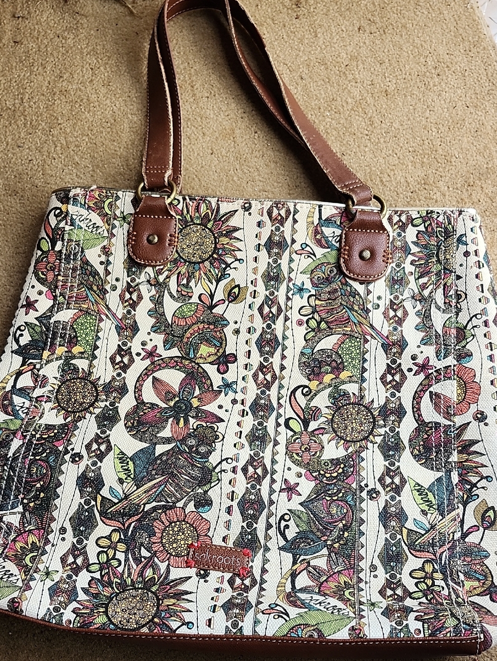 Sakroots Cream Canvas Tote with Multicolor Floral & Bird Print - Picture 1 of 10